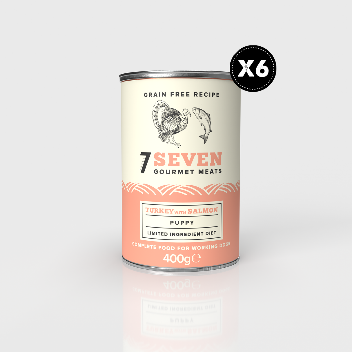 Seven Puppy Turkey & Salmon Tins 6x400g