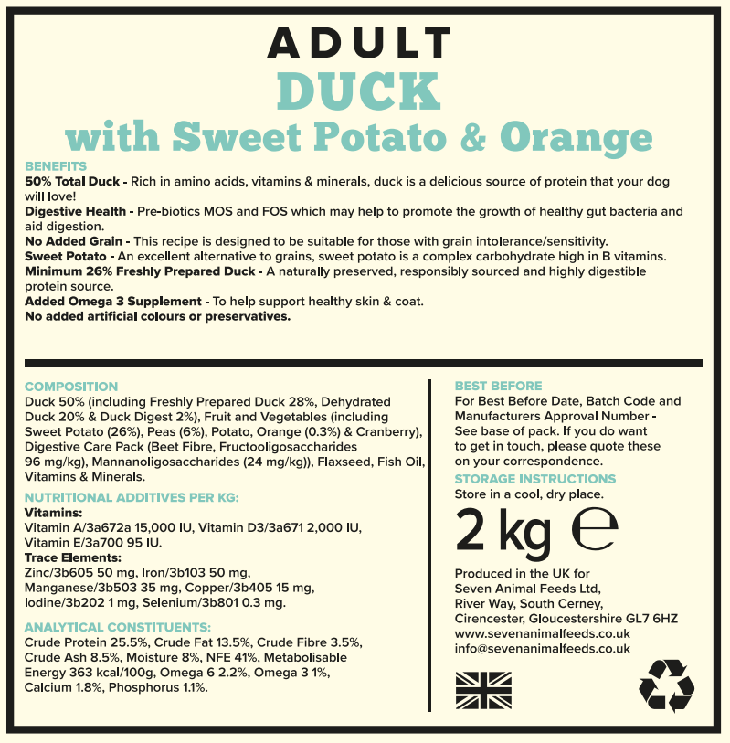 Seven Adult Duck, Sweet Potato & Orange 2kg