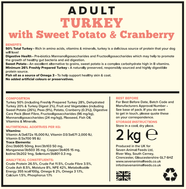 Seven Adult Turkey, Sweet Potato & Cranberry 2kg