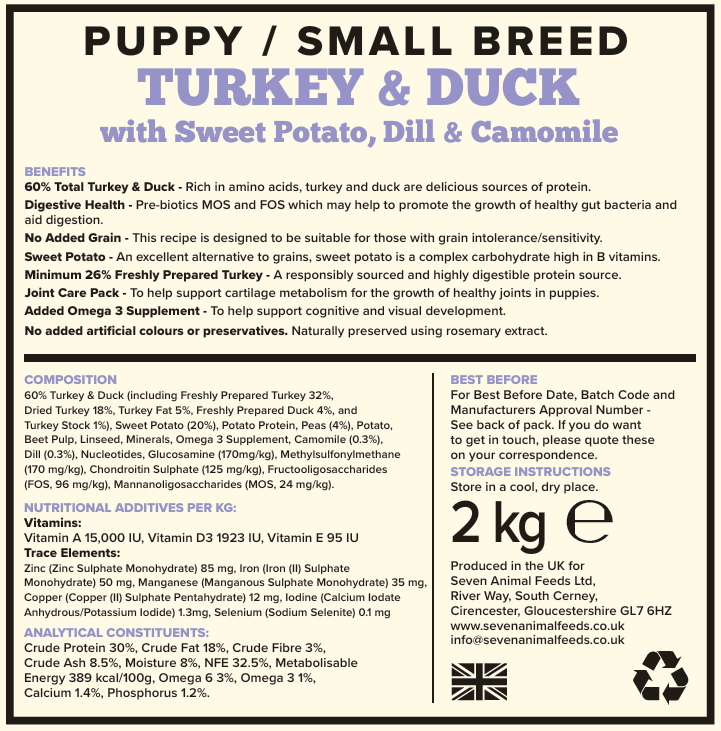 Seven Puppy Small Breed Turkey & Duck 2kg