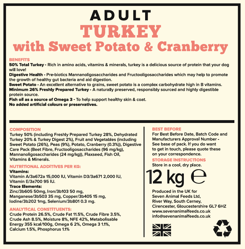 Seven Adult Turkey, Sweet Potato & Cranberry 12kg