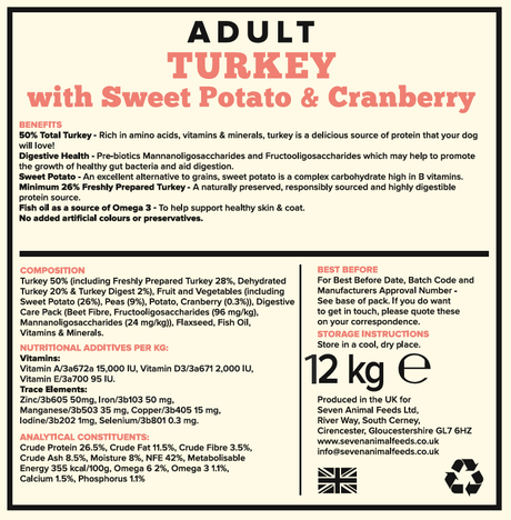 Seven Adult Turkey, Sweet Potato & Cranberry 12kg