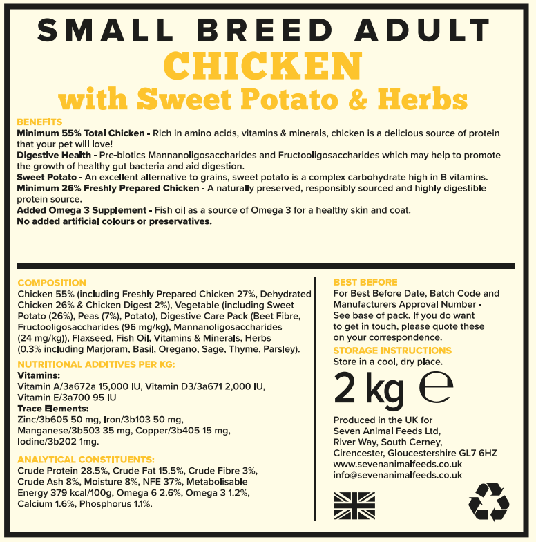Seven Adult Small Breed Chicken, Sweet Potato & Herbs 2kg