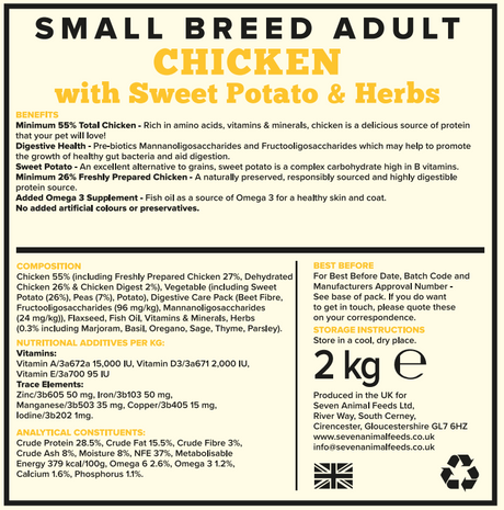 Seven Adult Small Breed Chicken, Sweet Potato & Herbs 2kg