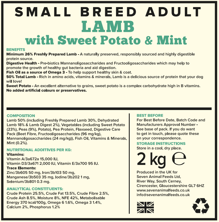 Seven Adult Small Breed Lamb with Sweet Potato & Mint 2kg