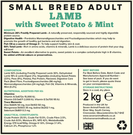 Seven Adult Small Breed Lamb with Sweet Potato & Mint 2kg