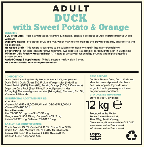 Seven Adult Duck, Sweet Potato & Orange 12kg