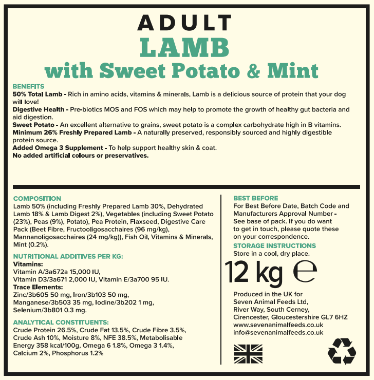 Seven Adult Lamb, Sweet Potato & Mint 12kg