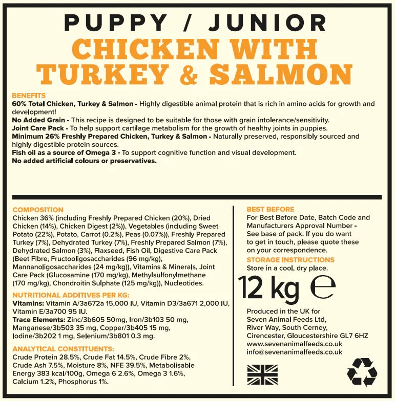 Seven Puppy Chicken with Turkey & Salmon 12kg