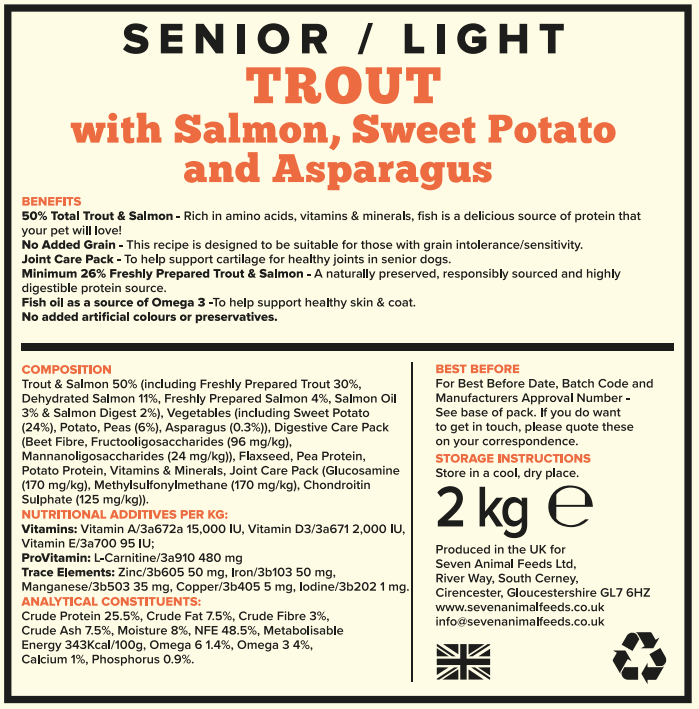 Seven Senior / Light Trout, Salmon, Sweet Potato & Asparagus 2kg