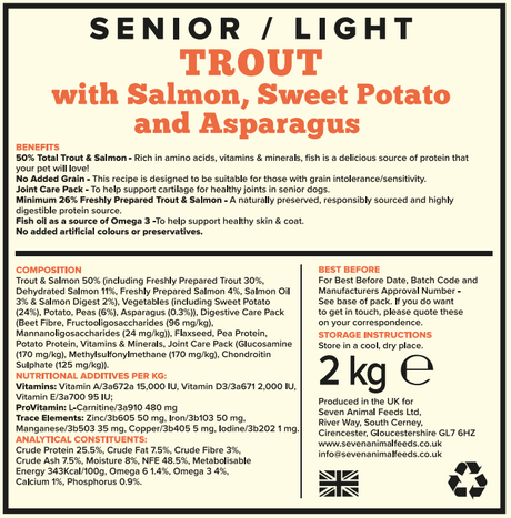 Seven Senior / Light Trout, Salmon, Sweet Potato & Asparagus 2kg