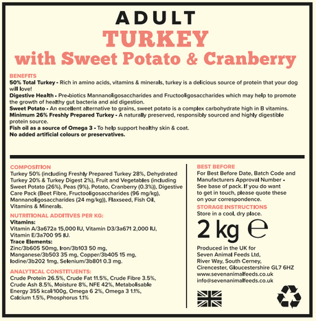 Seven Adult Turkey, Sweet Potato & Cranberry 2kg