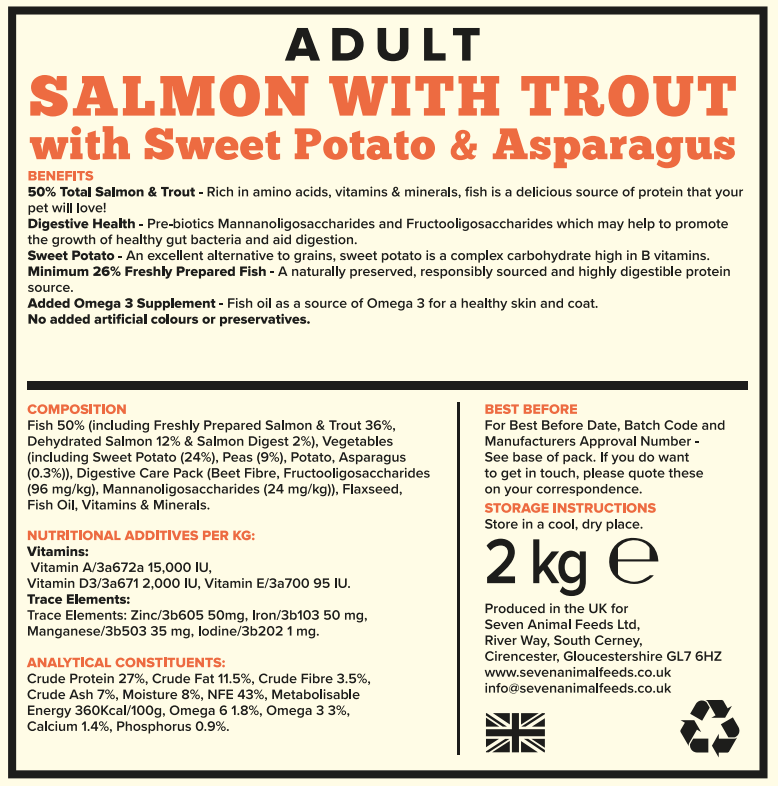 Seven Adult Salmon, Trout & Sweet Potato 2kg