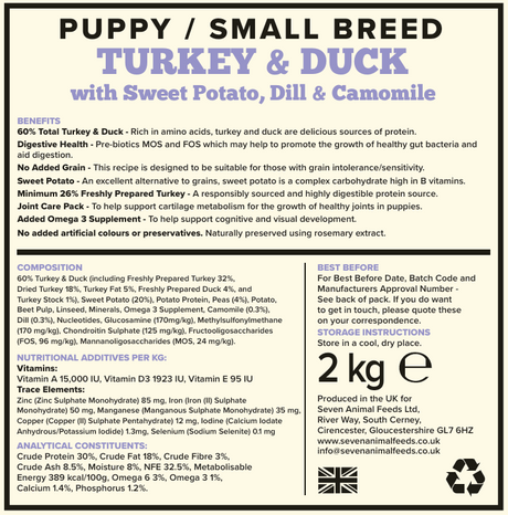 Seven Puppy Small Breed Turkey & Duck 2kg